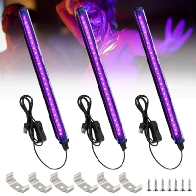 Afbeelding van Zwartlichtbuis, 3 stuks blacklight lampen, 5 W, 24 leds, 28 cm, ledstrip met schakelaar, USB, uv led blacklight, feestlicht voor feestaccessoires, podiumverlichting,