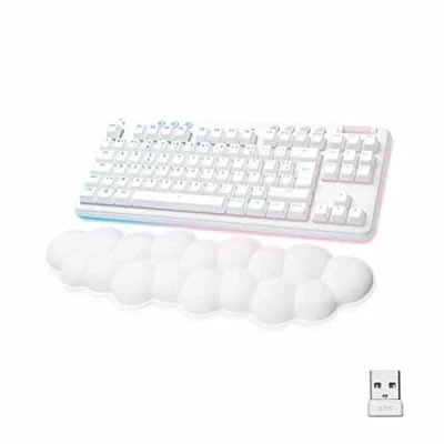 Afbeelding van Logitech G 715 Mechanisch gamingtoetsenbord, draadloos, met RGB verlichting, Lightspeed, lineaire schakelaars (GX rood) en polssteun voor toetsenbord, compatibel pc Mac, Frans AZERTY, wit