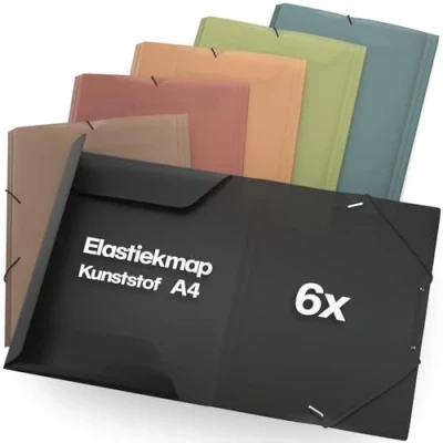 Afbeelding van Elastomap A4 6 stuks, Elastische map A4, met 3 kleppen, PP, Voor jongens, meisjes en kinderen Mappen elastiek, Documentenmap Water ACROPAQ