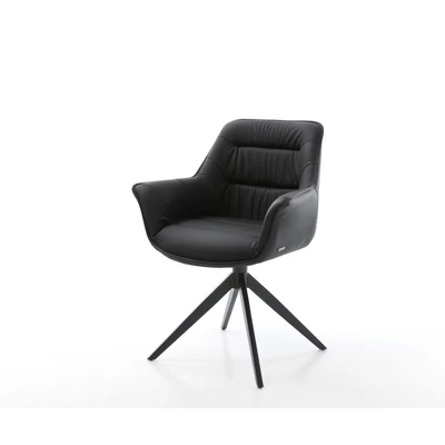Afbeelding van DELIFE Draaistoel Kaira Flex echt leer zwart kruisframe breed 360 draaibaar rocker functie