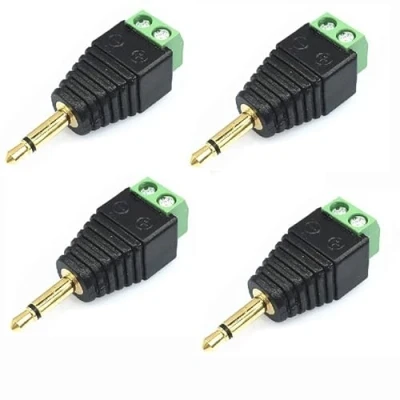 Afbeelding van Switian 4 stuks jack plug 3,5 mm adapter terminal blok 2 pins schroefklemmen verguld