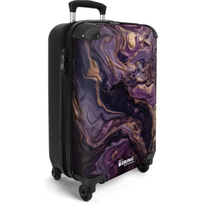 Afbeelding van NoBoringSuitcases.com® Paarse handbagage koffer Marmer 55x35x25