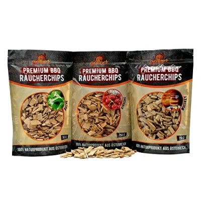 Afbeelding van grillart® Premium BBQ Rookchips XL Mix 3 delige set voor een bijzondere rooksmaak zeer rookachtig rookhout/houtsnippers voordeelverpakking van x 750 g zak