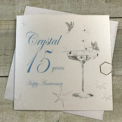Afbeelding van White Cotton Cards BD115C Coupe Glas &quot;Happy Anniversary &#039;Crystal&#039; 15 Years&quot; Handgemaakte Verjaardagskaart, Wit