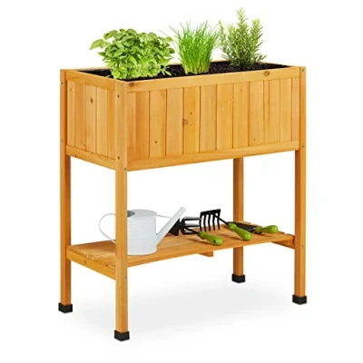 Afbeelding van Relaxdays Moestuintafel hout moestuinbak poten kweektafel plantenbak mini garden Oranje