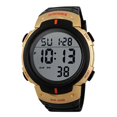 Afbeelding van CakCity Mens Digitale Sport Horloge LED Scherm Grote Gezicht Militaire Horloges Voor Mannen Waterdichte Casual Lichtgevende Stopwatch Alarm Eenvoudige Leger Horloge, Goud, Digitaal