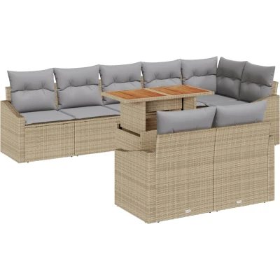 Afbeelding van vidaXL 9 Piece Tuin Eetset met Kussens Beige Poly Rattan Acacia