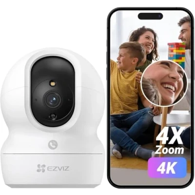 Afbeelding van EZVIZ 4K 360 Wifi Beveiligingscamera Binnen, 8MP AI IP Camera met Persoons /Geluidsdetectie, Kleuren Nachtzicht, Automatische Tracking en Zoom, Tweerichtingsgesprek, Ondersteunt 512GB, CP1 Pro