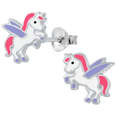 Afbeelding van JoyS Zilveren eenhoorn met vleugeltjes oorbellen unicorn oorknoppen