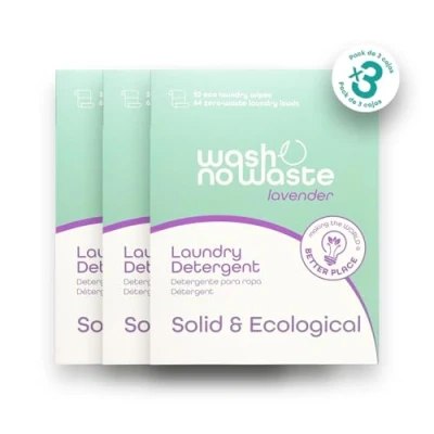 Afbeelding van Wash no Waste Wasmiddel Strips voor wasmachine (192 wasbeurten). Hypoallergeen en Biologisch afbreekbaar. Verzachtend effect. Krachtige reinigingskracht. Veganistisch. (Lavendel)