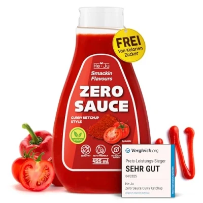 Afbeelding van Zero Sauce Curry Ketchup, 1x 425ml Light Saus, geen vet en toegevoegde suiker, veganistisch glutenvrij, geschikt voor keto diëten (425 ml (1 verpakking), Ketchup Style)