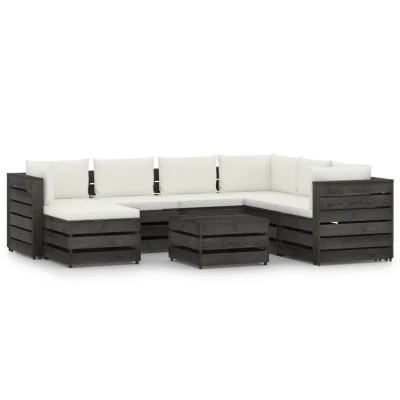 Afbeelding van 8 delige Loungeset met kussens grijs geïmpregneerd hout
