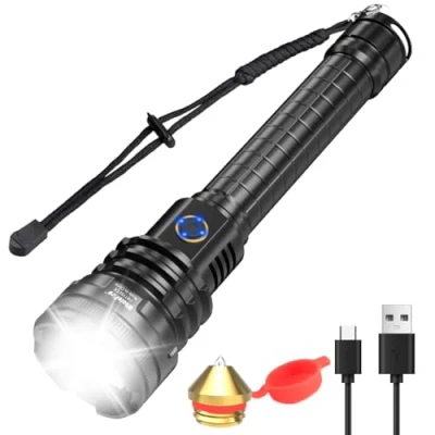 Afbeelding van WholeFire Led zaklamp, superheldere zaklamp van 90000 lumen, USB oplaadbaar, XHP90, krachtige met zoom, waterdicht, 5 modi voor kamperen, wandelen, fietsen, buitenactiviteiten