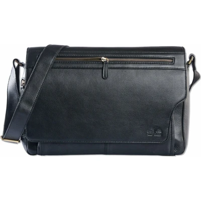 Afbeelding van WILD WOODS Leren Messenger Schoudertas 15,6 inch Laptoptas Unisex Ronding uit Flap Nappa Leer Zwart