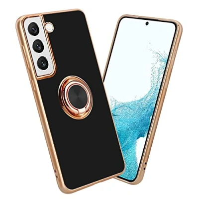 Afbeelding van Cadorabo Hoesje geschikt voor Samsung Galaxy S22 PLUS in Glossy Zwart Goud Beschermhoes Camerabescherming