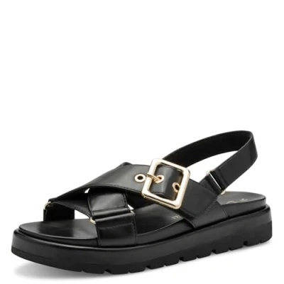 Afbeelding van Marco Tozzi Sandalen met plateauzool, Dames, Maat: 40, Black Hoogwaardig imitatieleer