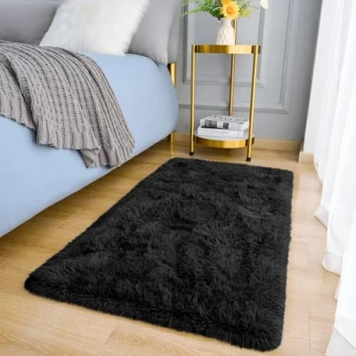 Afbeelding van MOONLIGHT20015 vloerkleden voor de woonkamer donzige zwarte ruig slaapkamer superzacht klein dikpolig, antislip en pluizend tapijt pluche eetkamer, 50 cm x 80