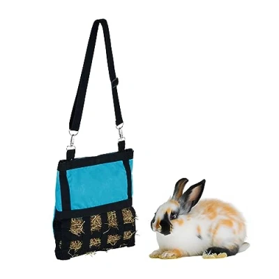 Afbeelding van Relaxdays konijnen hooiruif hooizak cavia hangende hooitas knaagdier mini hooinet blauw