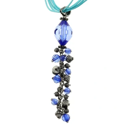 Afbeelding van Behave Turquoise ketting van touw met lange kralen hanger
