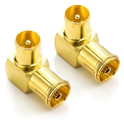Afbeelding van deleyCON 90 IEC Hoekadapter Hoekstekker SET Verguld Gehoekt Graden Coax Stekker voor Radio Kabeltelevisie DVB T T2 HD 2 Stuks