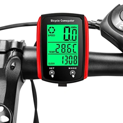 Afbeelding van fiets snelheidsmeter, waterdichte draadloze computer kilometerteller, snelheidsmeter met LCD scherm voor accessoire rood zwart