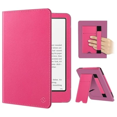 Afbeelding van Fintie Hoesje voor 7&quot;/6.8&quot; Kindle Paperwhite (12e/11e Generatie 2024/2021) en Colorsoft Signature Edition Slim Opvouwbare Stand Cover Auto Wake/Sleep 2024, Magenta