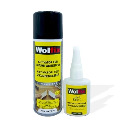 Afbeelding van Wolfix Secondelijm 50 g met activator 200 ml spray voor universele reparaties hoge hechtsterkte, cyanoacrylaat lijmset extra sterke professionele alleslijm