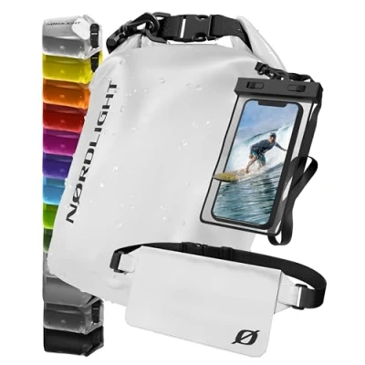 Afbeelding van Nordlight Waterdichte Dry Bag met telefoonzak en heuptas (10L, Wit) droge zak rolsluiting Zwemmen, varen, strand, staand peddelen