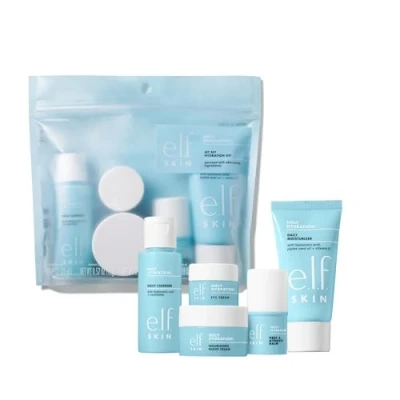 Afbeelding van e.l.f. SKIN Jet Set Hydration Kit, Travel Friendly Hydrating Skincare Set, Face Cleanser, Balm, Moisturiser, Eye Cream and Night Cream, Vegan Cruelty Free