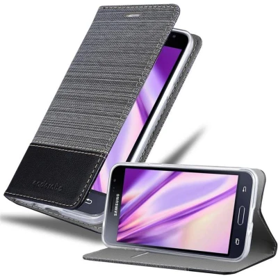Afbeelding van Cadorabo Hoesje geschikt voor Samsung Galaxy J3 2016 in GRIJS ZWART Beschermhoes met magnetische sluiting, standfunctie en kaartvakje Book Case Cover Etui
