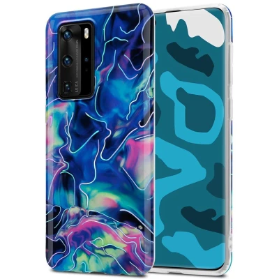 Afbeelding van Cadorabo Hoesje geschikt voor Huawei P40 PRO / PRO+ in Blauw Roze marmer No. 17 Beschermhoes gemaakt van TPU siliconen Case Cover met mozaïek motief