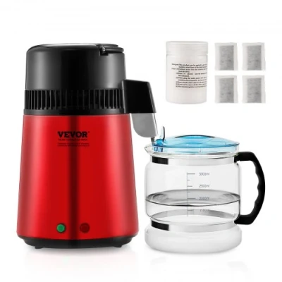 Afbeelding van VEVOR Water Distilleerder 1 L/uur 4L Destilleerketel Roestvrij Staal 750W Destilleerapparaat met Dubbele Temperatuurweergave Reinigingspoeder voor Glazen Karaf 3 Carbon Packs Bordeaux