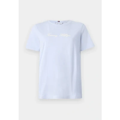 Afbeelding van Tommy Hilfiger Script Tshirt print, Dames, Maat: XXS, Breezy blue