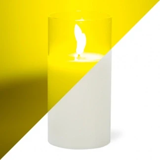 Afbeelding van LED kaars wit met helder glas en vlam effect 7,5 x 15cm voor binnen