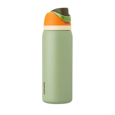 Afbeelding van Owala FreeSip geïsoleerde roestvrijstalen waterfles met rietje voor sport en reizen, BPA vrij, 32 oz, oranje/groen (Camo Cool)