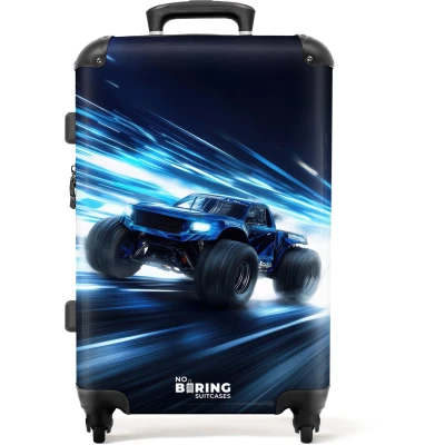 Afbeelding van NoBoringSuitcases.com® Kinderkoffer jongen Kindertrolley jongens Monstertruck raast door lichtsnelheid Koffer kind groot Rolkoffer lichtgewicht Reiskoffer met 4 wielen Grote trolley XL 20 kg bagage
