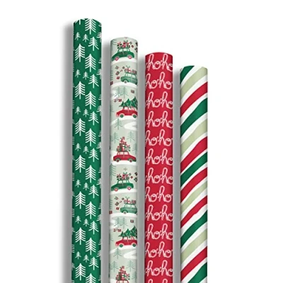 Afbeelding van Clairefontaine 202084AMZC 12 rollen cadeaupapier Excellia papier 80 g afmetingen: 2 x 0,70 m motief: &quot;Hohoho&quot;, kerstfeesten