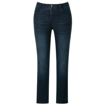 Afbeelding van Ulla Popken Sarah Skinny Jeans voor dames, grote maten, plus size, 5 pocket, hoge taille, smalle pasvorm, blauw denim, Denim Blauw, 56W x 32L
