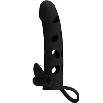 Afbeelding van Pretty Love MALE Vibrating Silicone Penis Sleeve With Ball Straps 15.2 Cm