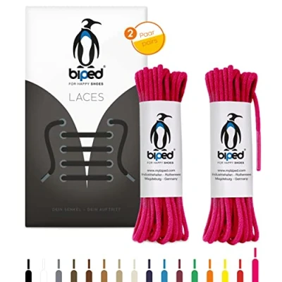 Afbeelding van biped LACES 2 paar ronde katoenen schoenveters ø mm dun scheurvaste kwaliteitsschoenveters voor leren schoenen, laarzen, laarzen en vrijetijdsschoenen made in EU z2900(roze,45 cm)