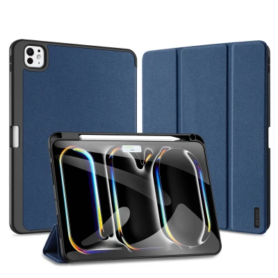 Afbeelding van iPad Pro 11 (2024) M4 Hoes: Dux Ducis Domo Bookcase Donkerblauw Kunstleder Tablet Hoezen