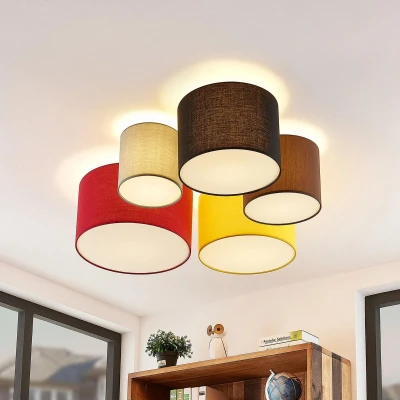Afbeelding van Lindby plafondlamp 5lichts stof, metaal H: 25.5 cm E27 grijs, bruin, zwart, rood, geel