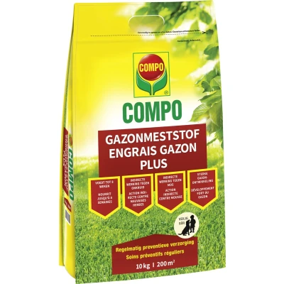 Afbeelding van COMPO Gazonmeststof Plus met indirecte werking tegen onkruid en mos voedt tot 8 weken lang zak 10 kg (200 m²)