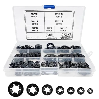 Afbeelding van Fousenuk 340 stuks borgringen, sluitringen, Starlock, klemringen, assortiment, klemring, binnentand, snelsluiting, snap assortiment M3, M4, M5, M6, M8, M10, M12