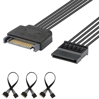 Afbeelding van J&amp;D 15 pins SATA Voeding Verlengkabel (3 stuks), Mannelijke naar Vrouwelijke Kabel, 25,4 cm/Zwart