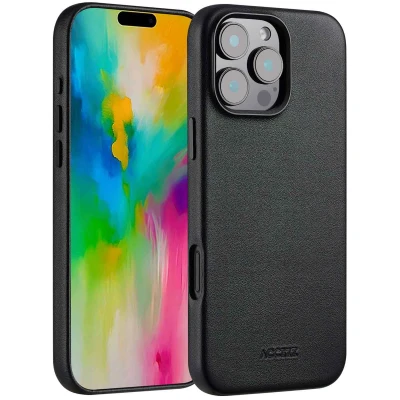Afbeelding van Apple iPhone 16 Pro Max MagSafe Hoesje Echt leder Accezz Backcover Zwart Telefoonhoesje