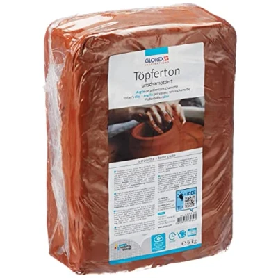 Afbeelding van GLOREX 6 8073 005 Pottenbakkersklei, niet gevlamd, 5 kg in terracotta, glad en gemakkelijk te bewerken, zonder vuurvaste klei, luchthardend brandbaar, geschikt voor pottenbakkersschijf