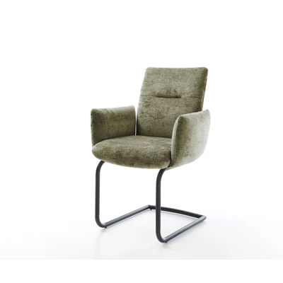 Afbeelding van DELIFE sledemodel Jova Flex met armleuning chenille olijfgroen rond zwart pocketveer kern