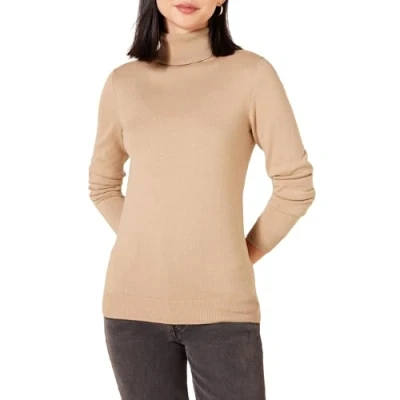 Afbeelding van Amazon Essentials Women&#039;s Lichtgewicht coltrui met lange mouwen en klassieke pasvorm (verkrijgbaar in grote maten), Camel, L