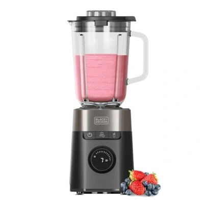 Afbeelding van Black+Decker Blender met Kan BXJB1201E 2200W Glazen 2,2L 8 Snelheden 6 Roestvrijstalen Messen Pulse , Smoothie en IJsvermaalfunctie LED scherm Veiligheidssysteem
